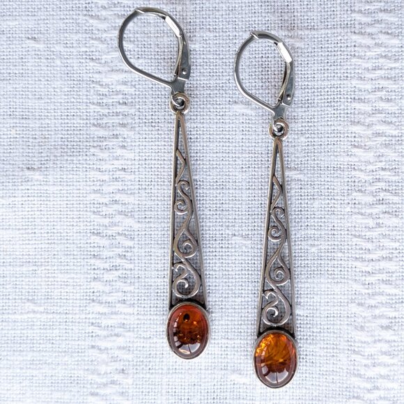 Earring Bundle: Amber/Silver + Red/Yellow Jasper Gemstone Dangle Earrings - Picture 2 of 10